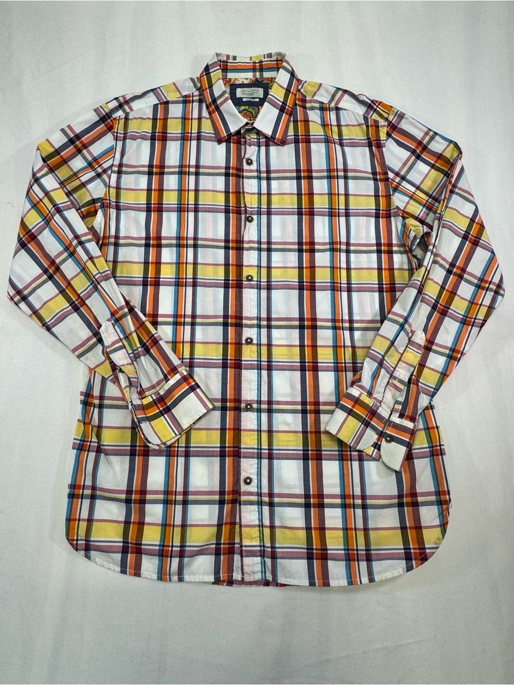 Zara Multicolor Plaid Button-Down Shirt - Yellow, Red & White